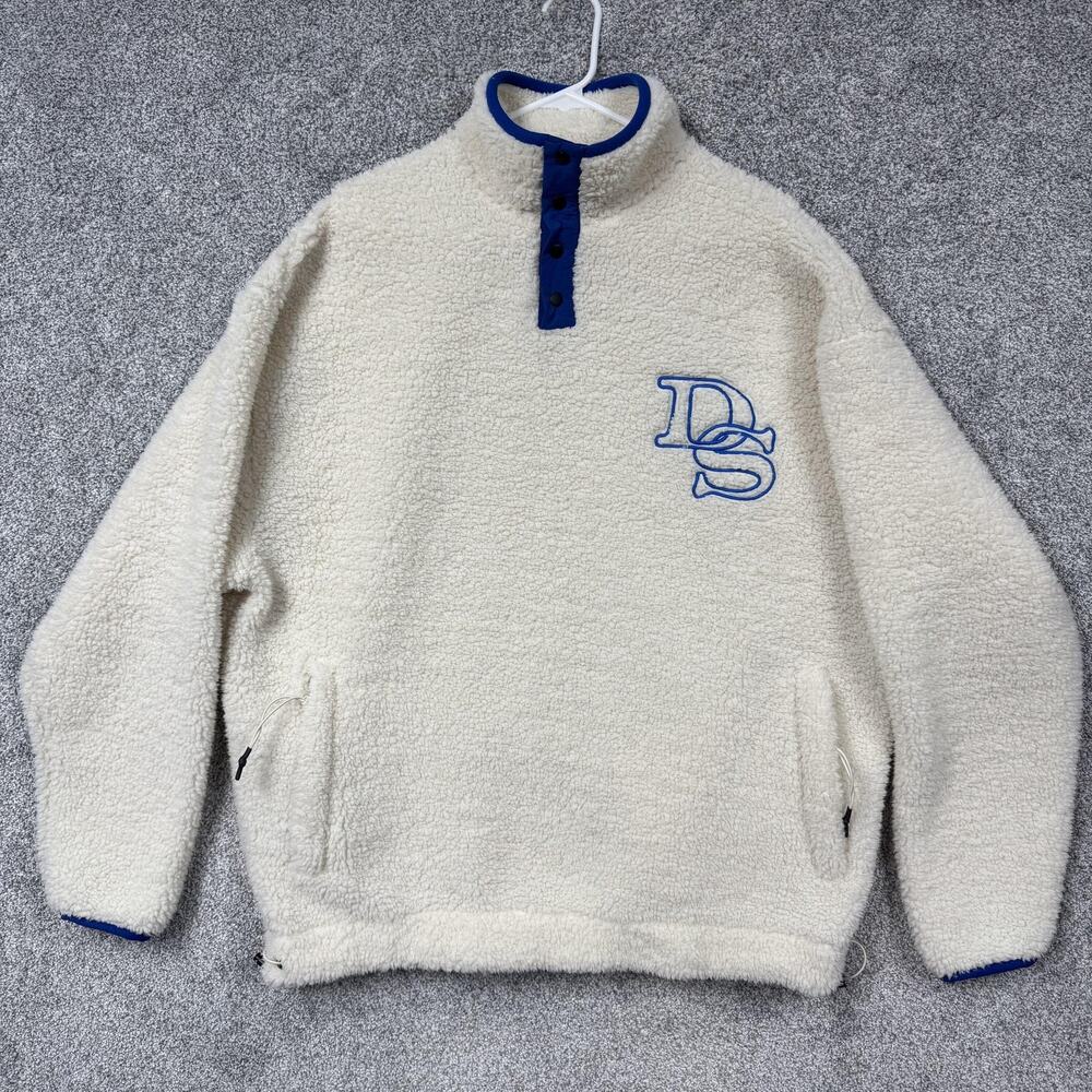 ASOS DESIGN Jacket Mens XL Oversized White Sherpa Fleece Snap Varsity DS Logo